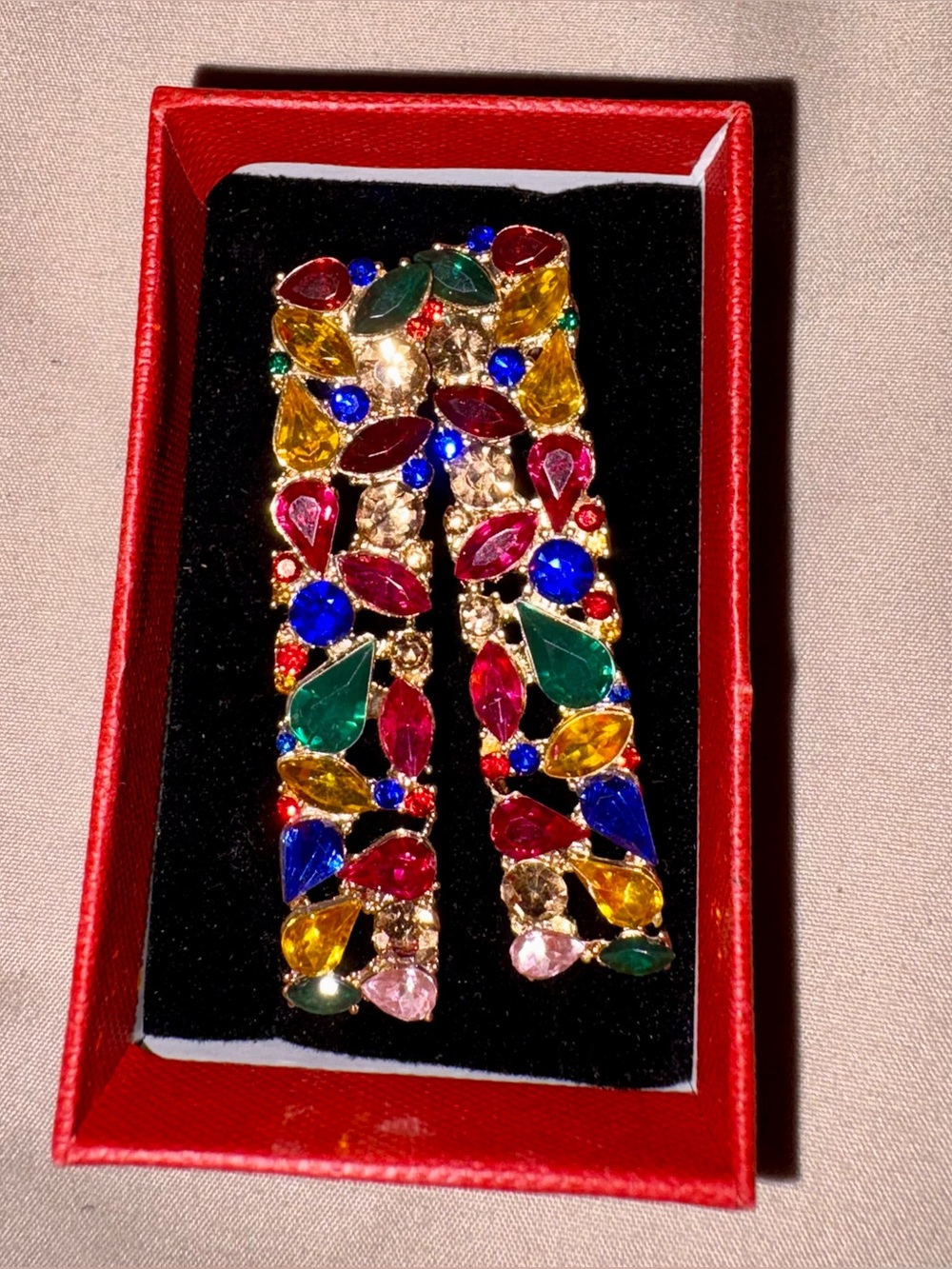 Flyonce Multicolor Rhinestone Rectangle Dangle Earrings NIB